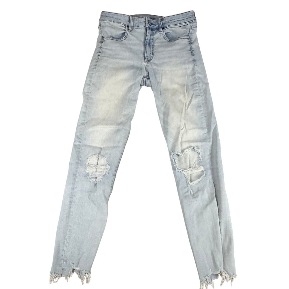 American Eagle Jeans Women 6 Light Blue Super Stretch Ripped Skinny Distressed